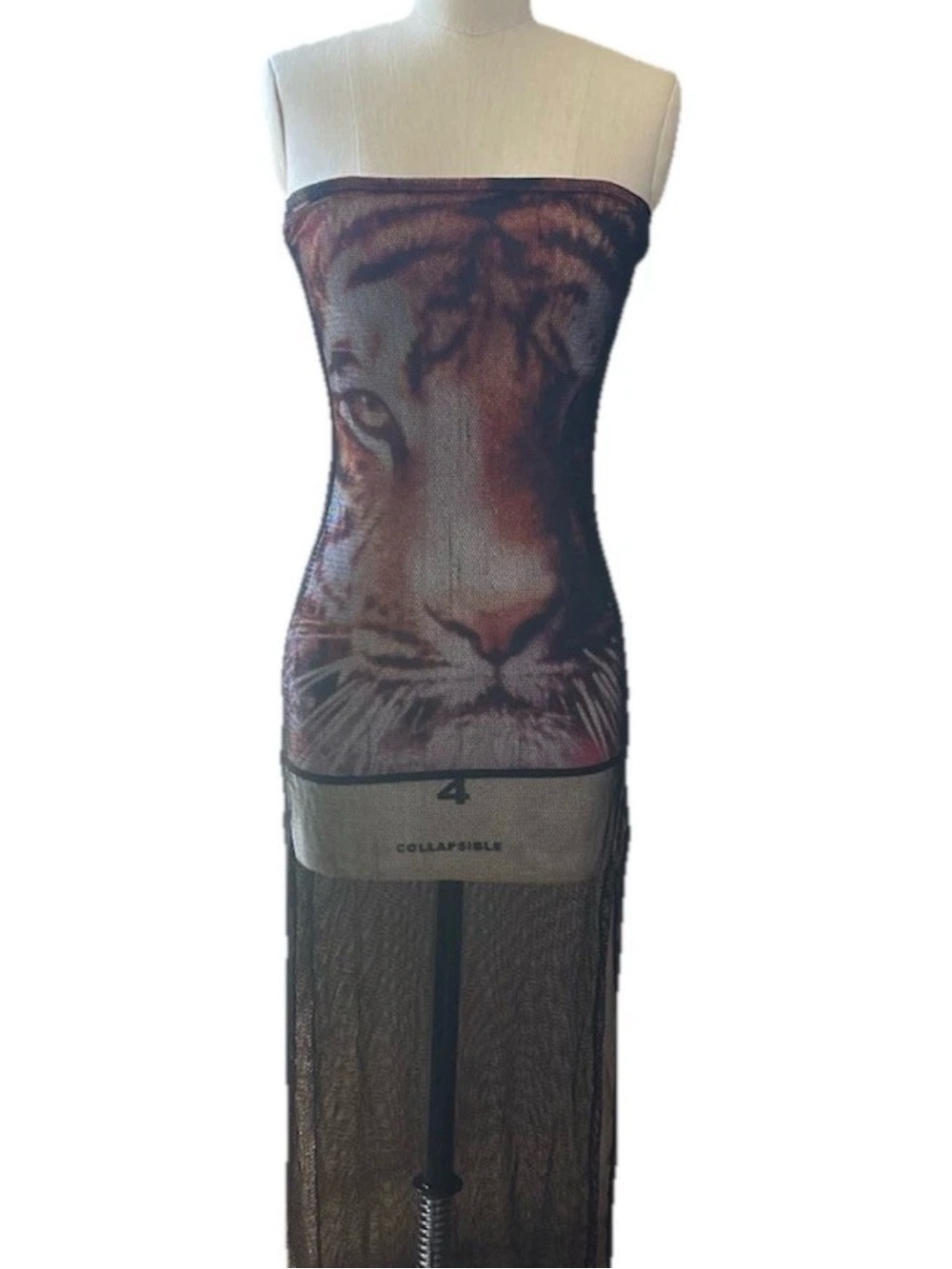 Rare Y2K secret Mirror Vintage Tiger dress fishnet retro strapless size Med USA